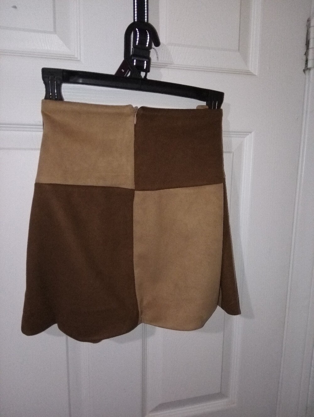 Shinestar Brown & Tan Patchwork Suede Mini Skirt